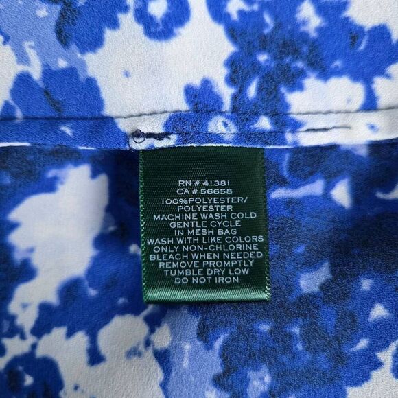 Lauren Ralph Lauren Womens Floral Button Up Top Size Large Blue Ruffle Feminine - Picture 6 of 8
